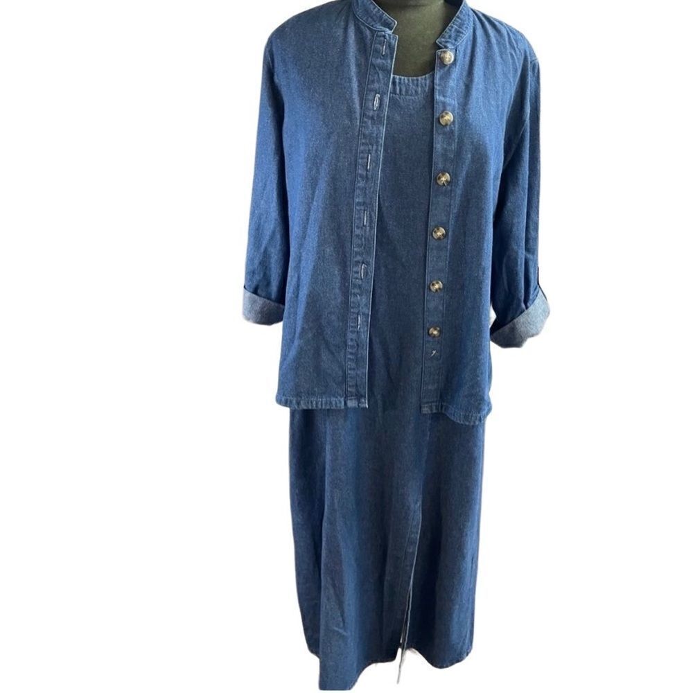 Chadwicks Jean Dress with Jacket, Size 14P, Blue, Petite